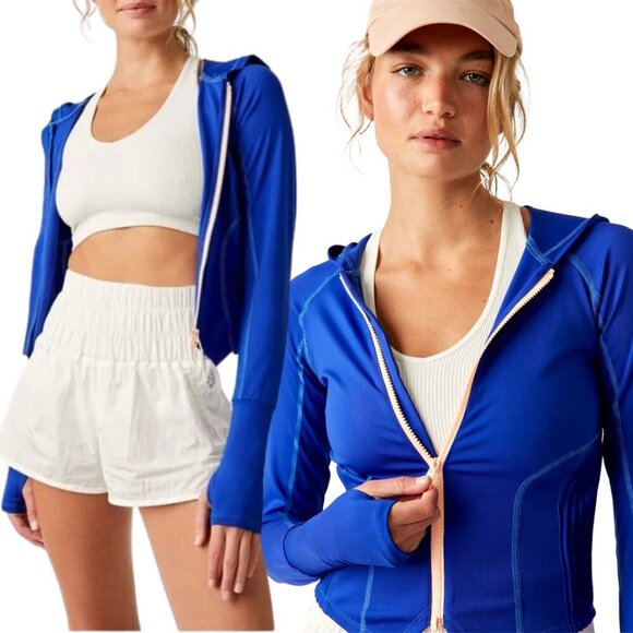 Free People FP Movement Playin for Keeps Track Jacket Women XS Blue Full Zip NWT - Picture 1 of 16